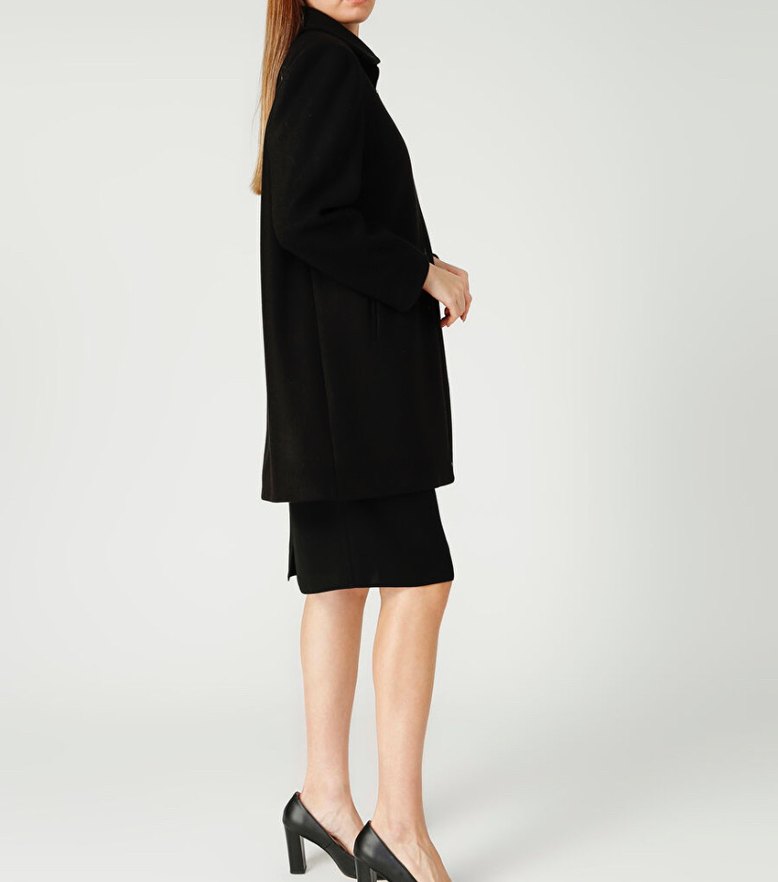 Selen yün Siyah Fermuarlı Kadın Kaban - Görsel 2