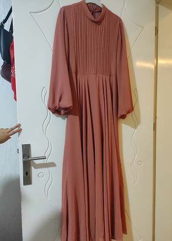 Abiye Somon Pilili Uzun Kollu Kadın Elbise