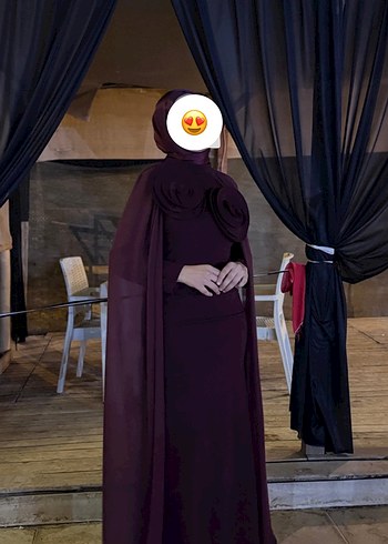 Bordo Uzun Kollu Drapeli Gotik Abiye Elbise