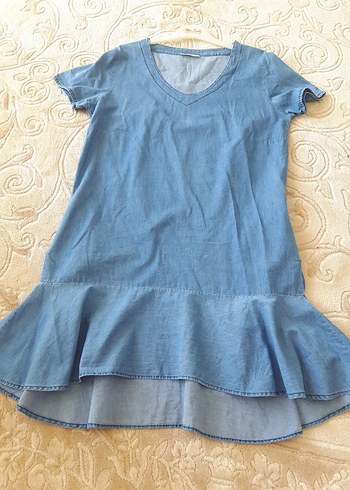 mini kot elbise Denim Fırfırlı Bohem Elbise