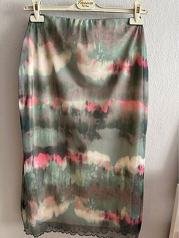 Kalem Batik Tül Midi Etek - Görsel 2