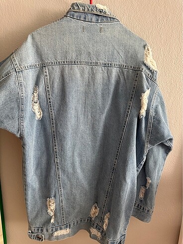 Uzun Yırtık Kot Ceket - Görsel 4