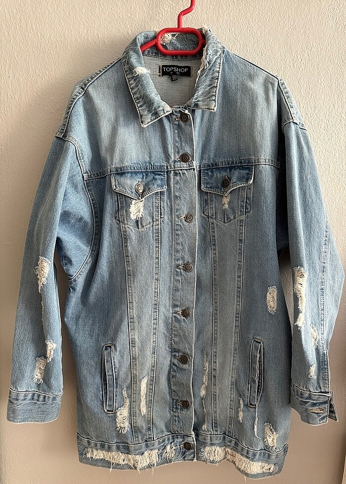 Uzun Yırtık Kot Ceket - Görsel 2