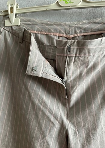 Bej Çizgili Kadın Kumaş Pantolon - Görsel 3