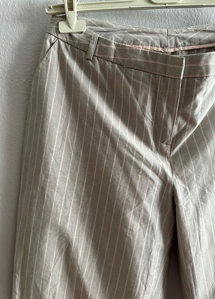 Bej Çizgili Kadın Kumaş Pantolon - Görsel 2