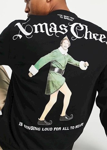 Siyah Elf Baskılı Sweatshirt - Görsel 6