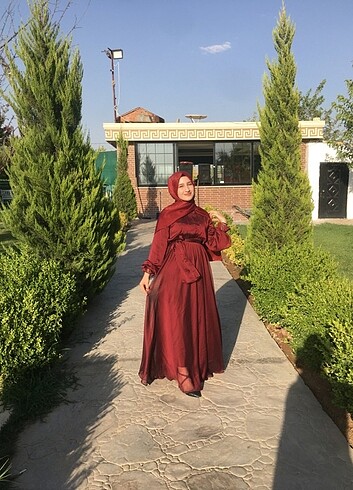 38 Beden bordo Renk Tesettür abiye elbise 