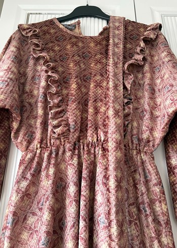 Bordo Uzun Kol Bohem Salaş Elbise - Görsel 2