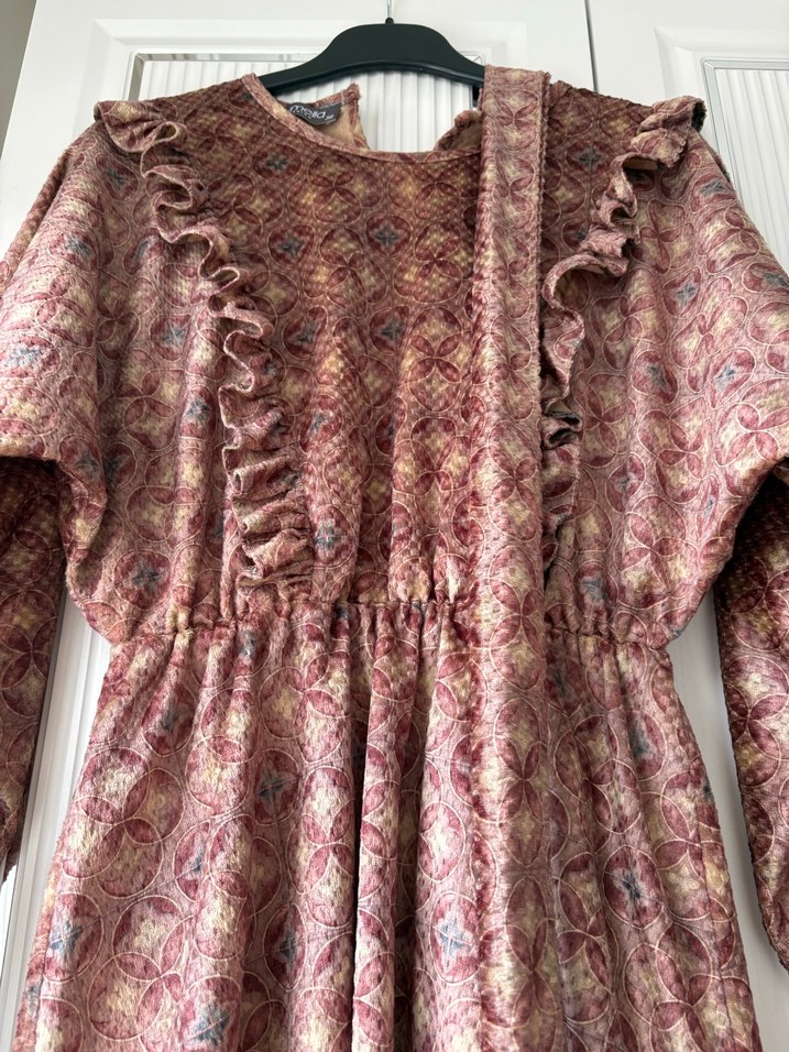 Bordo Uzun Kol Bohem Salaş Elbise - Görsel 2