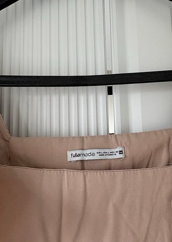 Bej Keten Midi Volanlı Elbise - Görsel 3