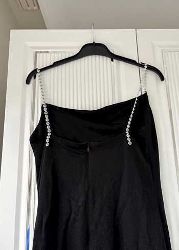 Siyah Drapeli Uzun Straplez Kadın Elbise - Görsel 4