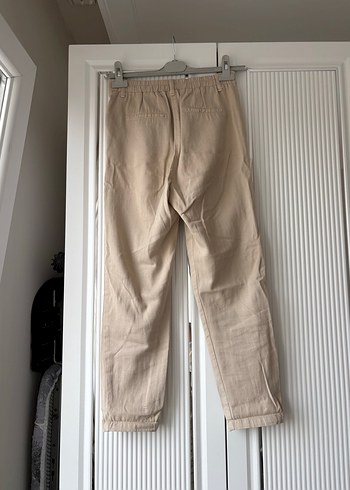 Bej Kadın Keten Bol Kesim Pantolon - Görsel 3