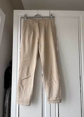 Bej Kadın Keten Bol Kesim Pantolon - Görsel 2