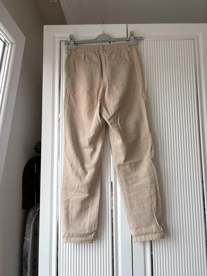 Bej Kadın Keten Bol Kesim Pantolon - Görsel 3