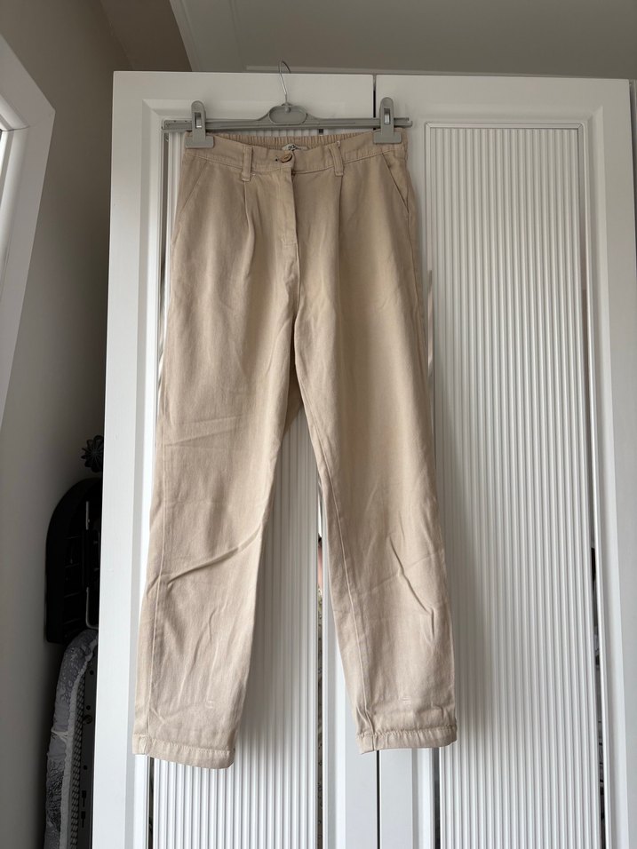 Bej Kadın Keten Bol Kesim Pantolon - Görsel 2