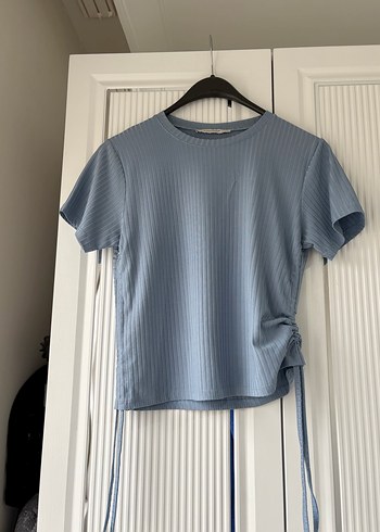 Kadın Mavi Kısa Kollu Fitted Tişört - Görsel 2