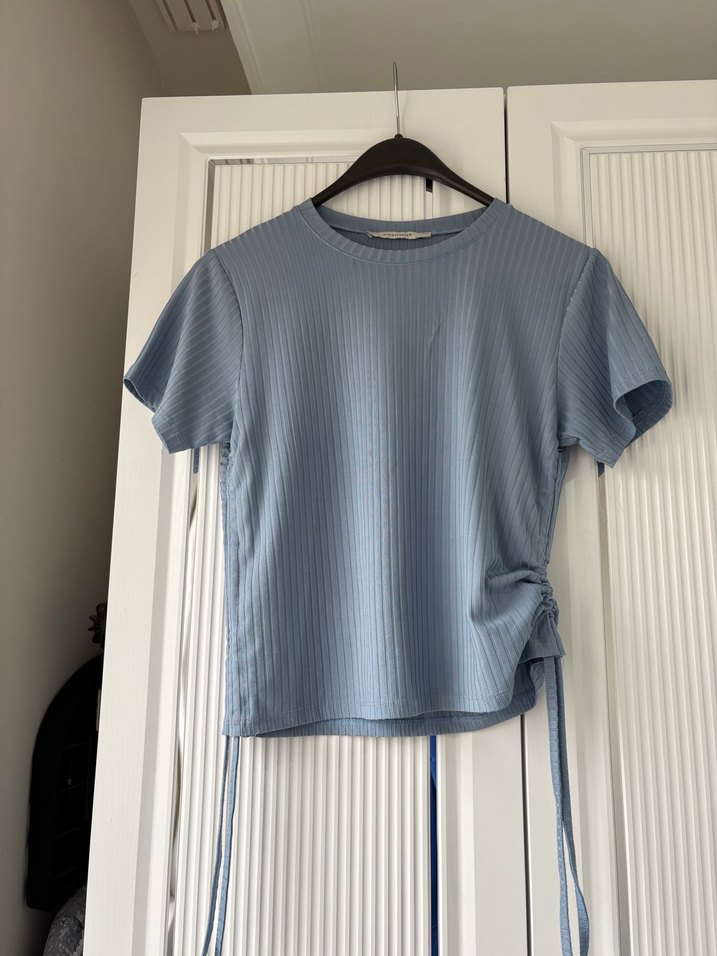 Kadın Mavi Kısa Kollu Fitted Tişört - Görsel 2