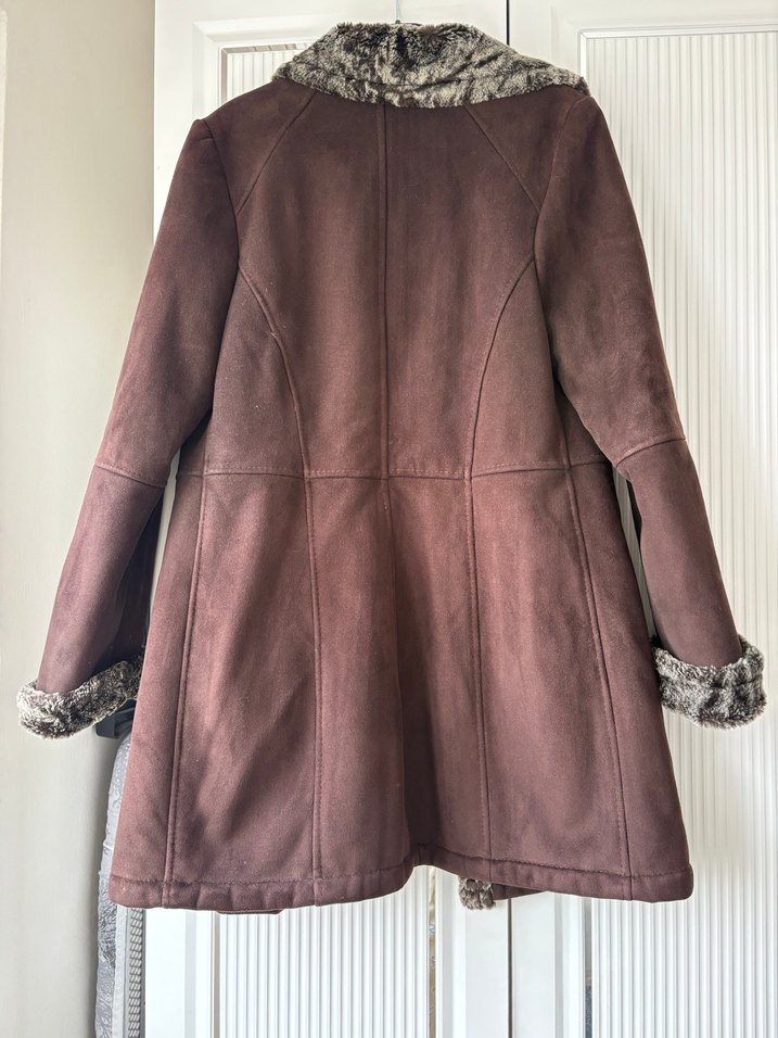 Vintage Kahverengi Süet Kürklü Kadın Kaban - Görsel 5