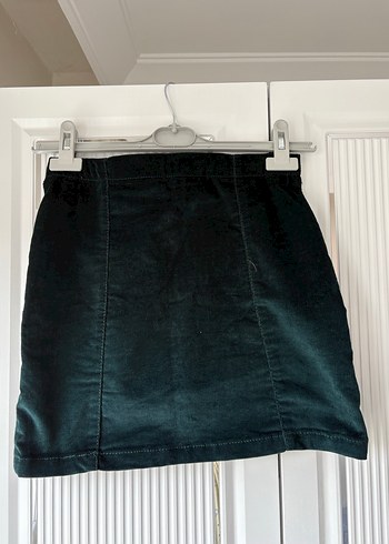 Düğmeli Yeşil Süet Mini Etek - Görsel 4