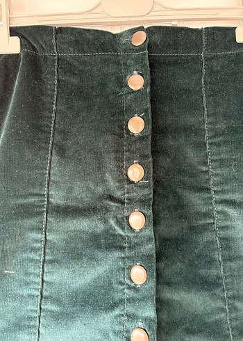 Düğmeli Yeşil Süet Mini Etek - Görsel 2