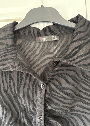 Zebra Desenli Siyah Fitted Transparan Gömlek - Görsel 3