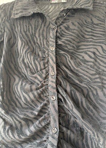 Zebra Desenli Siyah Fitted Transparan Gömlek - Görsel 2