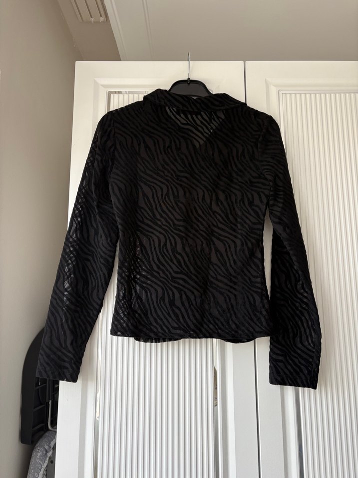 Zebra Desenli Siyah Fitted Transparan Gömlek - Görsel 4