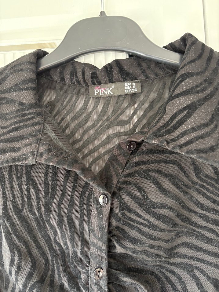 Zebra Desenli Siyah Fitted Transparan Gömlek - Görsel 3