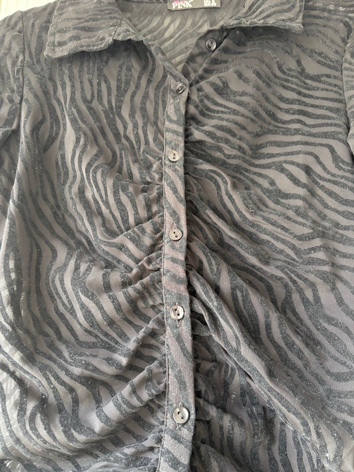 Zebra Desenli Siyah Fitted Transparan Gömlek - Görsel 2