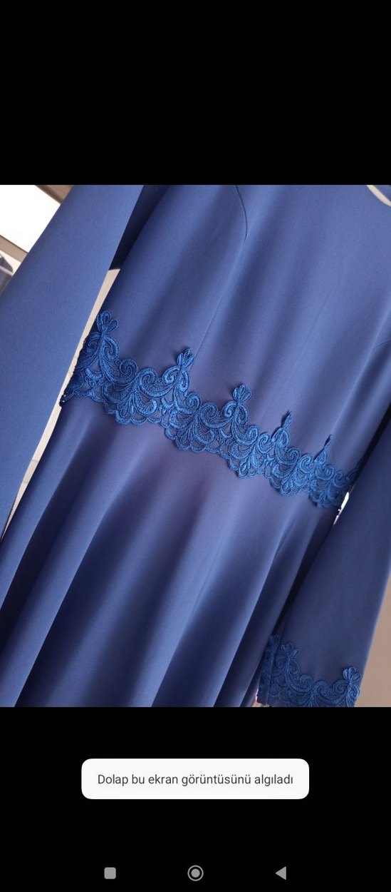 Mavi Nakışlı Uzun Kollu Uzun Elbise - Görsel 4