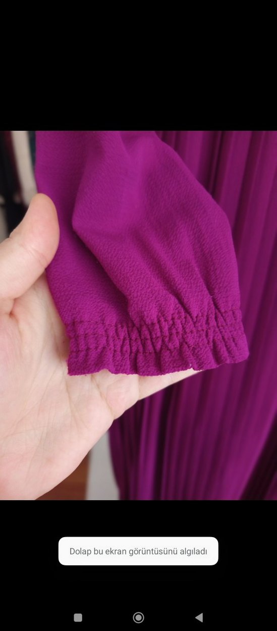 Mor Uzun Kollu Piliseli Kadın Elbise - Görsel 3