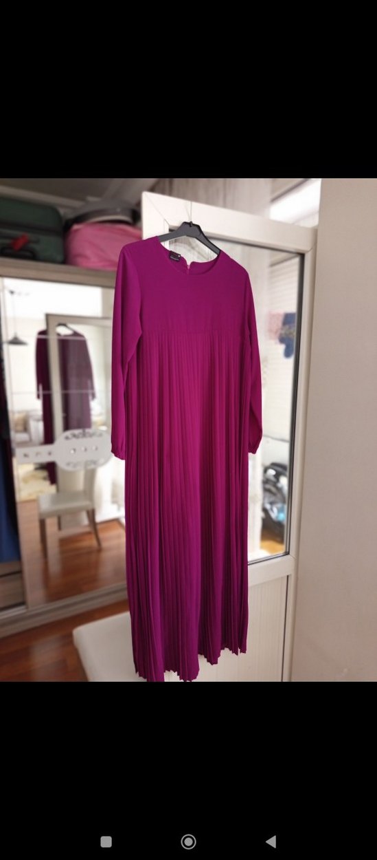 Mor Uzun Kollu Piliseli Kadın Elbise - Görsel 2