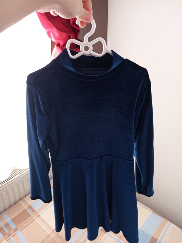 Düğmeli Lacivert Balıkçı Yaka kız çocuk elbise - Görsel 2