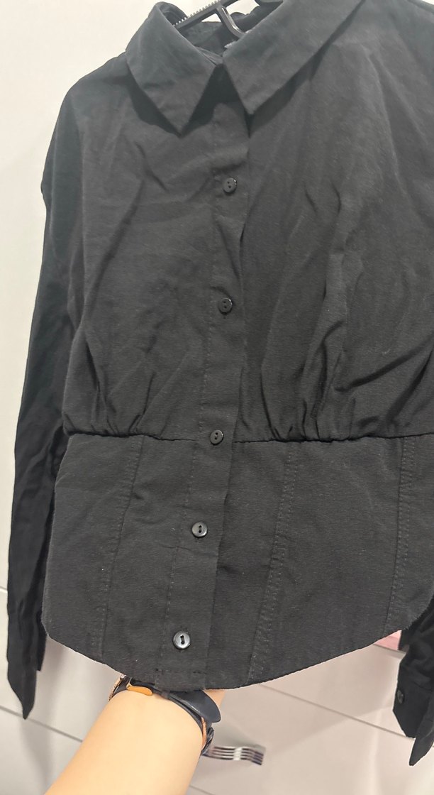 Düğmeli Siyah Korse Modelli Gömlek - Görsel 2