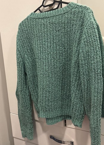Kadın Turkuaz Örgü Salaş Triko Kazak - Görsel 2