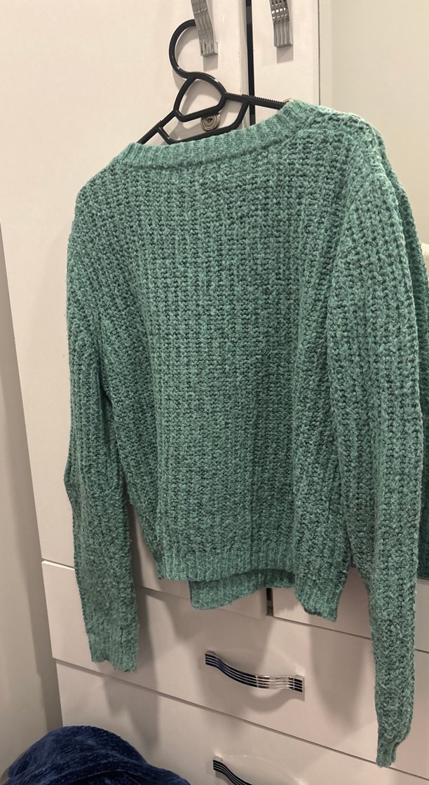 Kadın Turkuaz Örgü Salaş Triko Kazak - Görsel 2