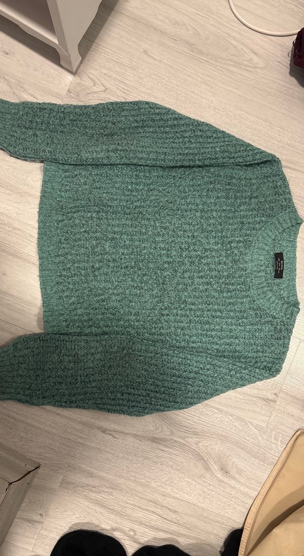 Kadın Turkuaz Örgü Salaş Triko Kazak - Görsel 4