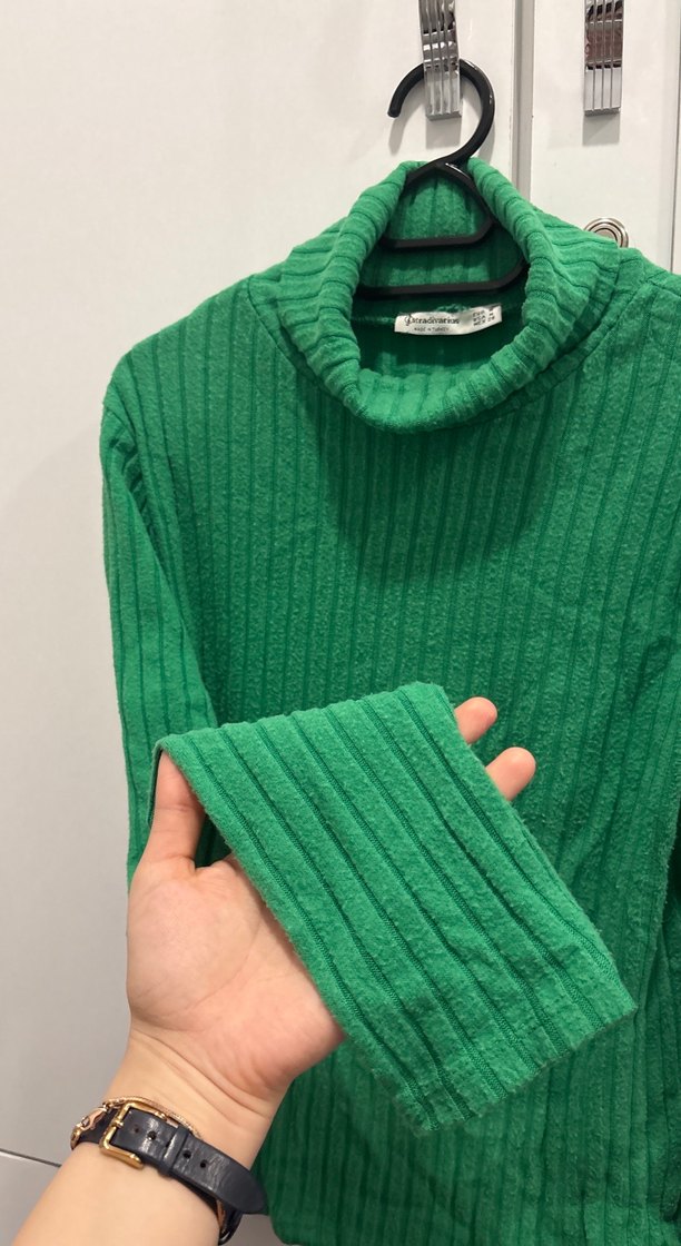 Yeşil Balıkçı Yaka Stradivarius Triko Kadın Kazak - Görsel 4