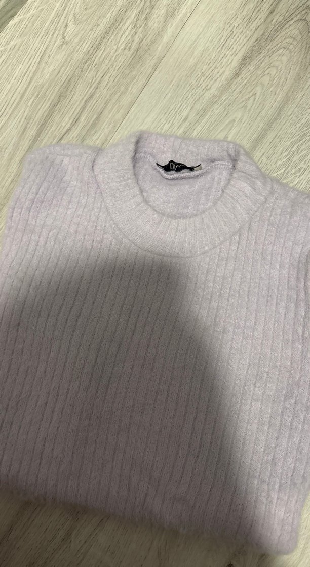 Lila Kadın Yumuşak Triko Bisiklet Yaka Kazak - Görsel 2