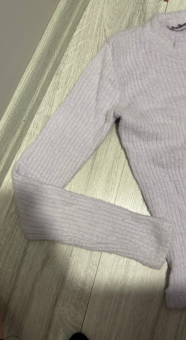 Lila Kadın Yumuşak Triko Bisiklet Yaka Kazak - Görsel 4