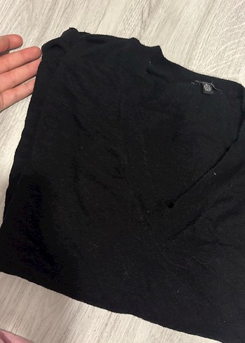 Düğmeli Siyah V Yakalı Kadın Kazak - Görsel 2