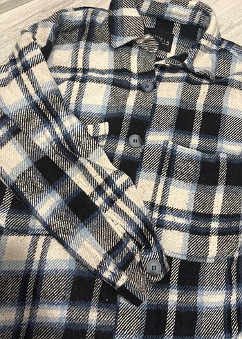 Gri Ekose Düğmeli Kadın Oduncu Gömleği - Görsel 4