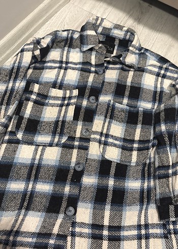 Gri Ekose Düğmeli Kadın Oduncu Gömleği - Görsel 3