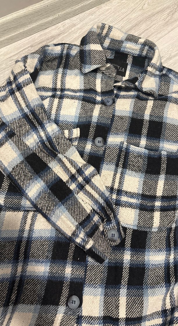 Gri Ekose Düğmeli Kadın Oduncu Gömleği - Görsel 4