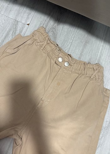 Bej Düğmeli Keten Rahat Kesim Kadın Pantolon - Görsel 3