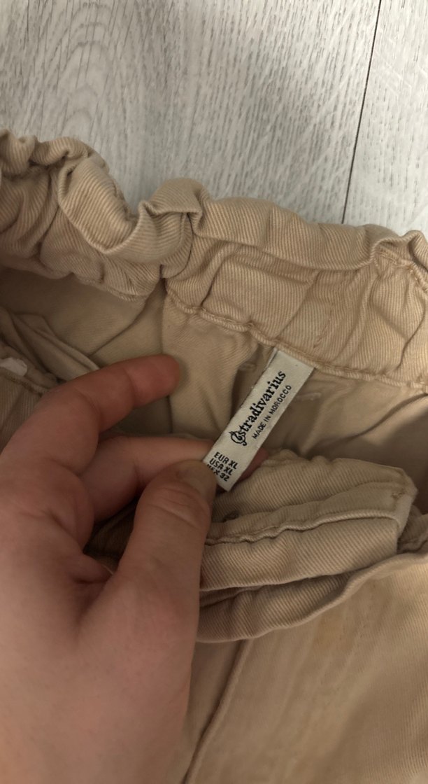 Bej Düğmeli Keten Rahat Kesim Kadın Pantolon - Görsel 4