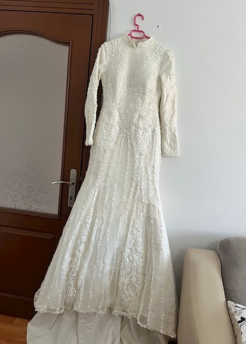 Dantel İşlemeli Uzun Kollu Balık Gelinlik - Görsel 5