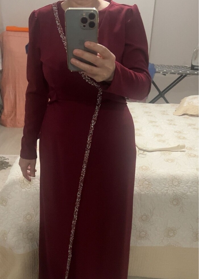 Bordo elbıse sık - Görsel 3