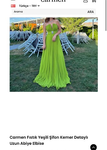 Carmen Fıstık Yeşili Uzun Sifon Abiye