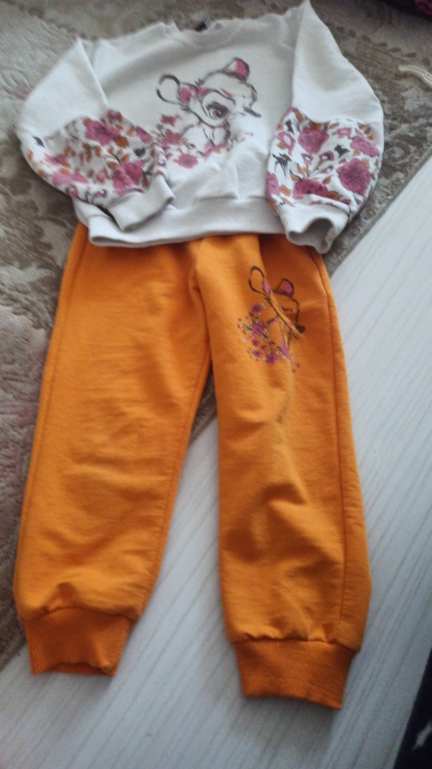 Kız Çocuk Turuncu Baskılı Rahat Eşofman Altı - Görsel 2